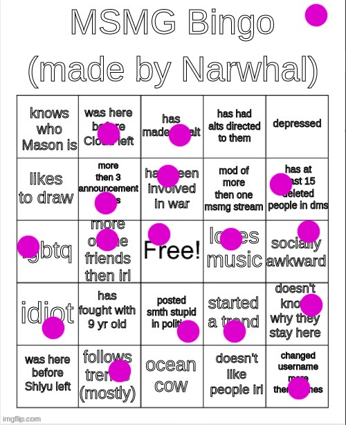 wee | image tagged in msmg bingo | made w/ Imgflip meme maker