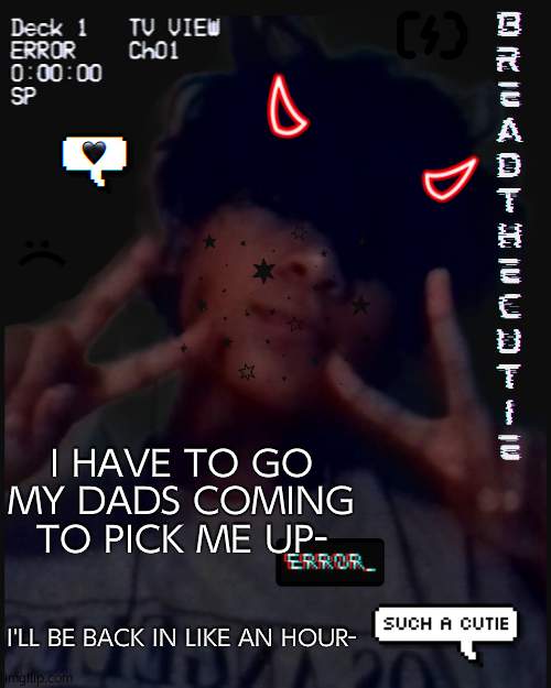 baiiii | I HAVE TO GO MY DADS COMING TO PICK ME UP-; I'LL BE BACK IN LIKE AN HOUR- | image tagged in bread's face temp,okay | made w/ Imgflip meme maker