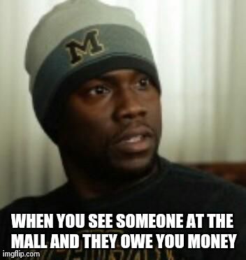 WHEN YOU SEE SOMEONE AT THE MALL AND THEY OWE YOU MONEY | image tagged in reactions | made w/ Imgflip meme maker