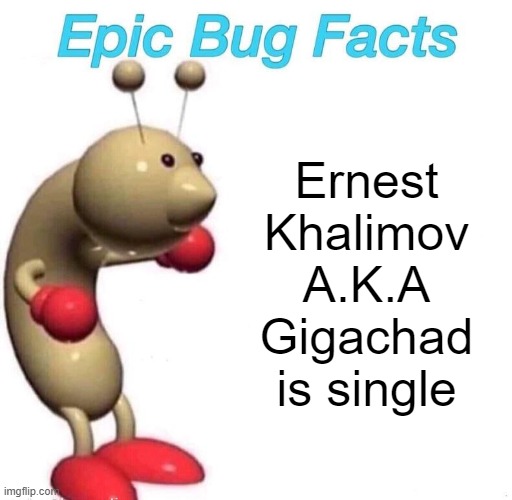 Epic Bug Facts | Ernest Khalimov A.K.A Gigachad is single | image tagged in epic bug facts | made w/ Imgflip meme maker