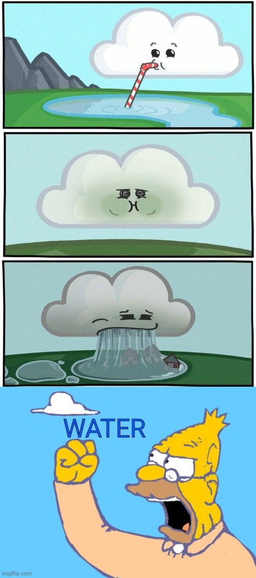 Water vomit | WATER | image tagged in old man yells at cloud,water,dark humor,comic,memes,meme | made w/ Imgflip meme maker