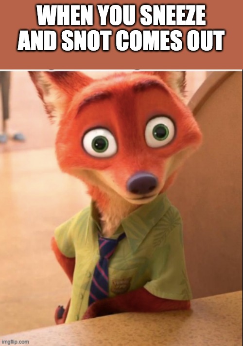 Sneezing | WHEN YOU SNEEZE AND SNOT COMES OUT | image tagged in nick wilde big eyes | made w/ Imgflip meme maker