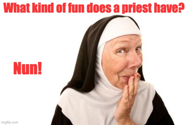 Nun | What kind of fun does a priest have? Nun! | image tagged in nun | made w/ Imgflip meme maker