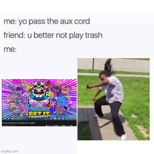 It says Penny's Theme (English)- WarioWare Get it Together. Also, how old is Penny even supposed to be? | image tagged in pass the aux cord,warioware,switch | made w/ Imgflip meme maker