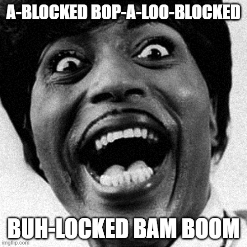 To block someone with style. | A-BLOCKED BOP-A-LOO-BLOCKED; BUH-LOCKED BAM BOOM | image tagged in little richard,blocked,facebook,instagram,twitter,forums | made w/ Imgflip meme maker