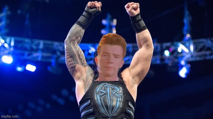 rick "reigns" astley | image tagged in roman reings | made w/ Imgflip meme maker