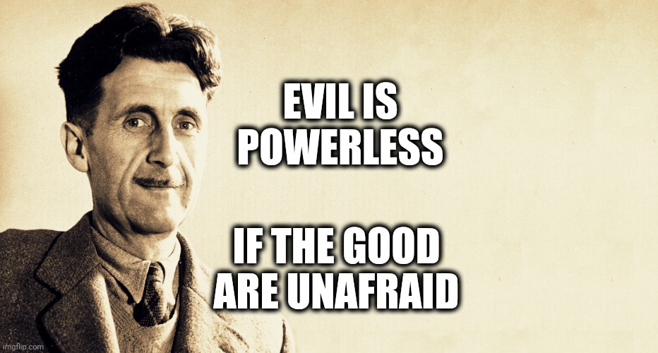 George Orwell | EVIL IS
POWERLESS; IF THE GOOD 
ARE UNAFRAID | image tagged in george orwell | made w/ Imgflip meme maker