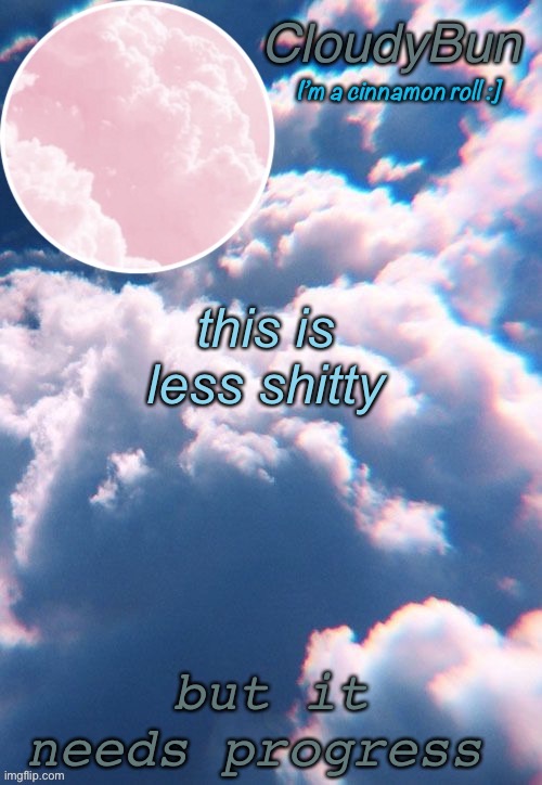 idek | this is less shitty; but it needs progress | image tagged in cloudybun template | made w/ Imgflip meme maker