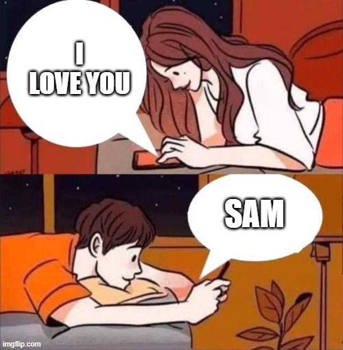S A M | I LOVE YOU; SAM | image tagged in boy and girl texting | made w/ Imgflip meme maker
