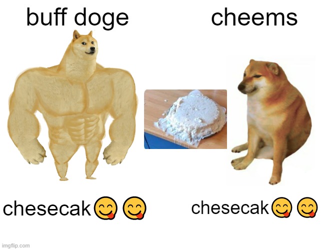 Buff Doge vs. Cheems | buff doge; cheems; chesecak😋😋; chesecak😋😋 | image tagged in memes,buff doge vs cheems | made w/ Imgflip meme maker