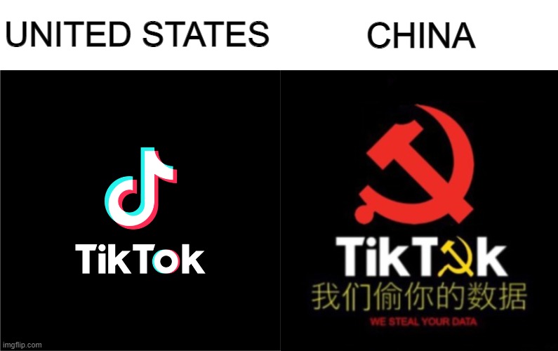 not only tiktok just steals your data but it's also their to spread propaganda in china and "teach" their citizens and lie about | CHINA; UNITED STATES | image tagged in tiktok logo | made w/ Imgflip meme maker