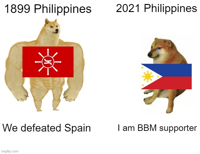 Buff Doge vs. Cheems Meme | 1899 Philippines; 2021 Philippines; We defeated Spain; I am BBM supporter | image tagged in memes,buff doge vs cheems | made w/ Imgflip meme maker