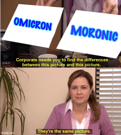Next phase of Bioweapon deployment | OMICRON; MORONIC | image tagged in memes,they're the same picture | made w/ Imgflip meme maker