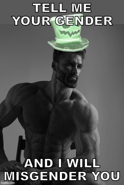 Why yes, scary hat is my best friend | TELL ME YOUR GENDER; AND I WILL MISGENDER YOU | image tagged in why yes scary hat is my best friend | made w/ Imgflip meme maker