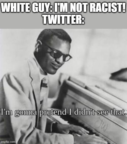 I will pretend, but not for long | WHITE GUY: I'M NOT RACIST!
TWITTER: | image tagged in i m gonna pretend i didn t see that | made w/ Imgflip meme maker