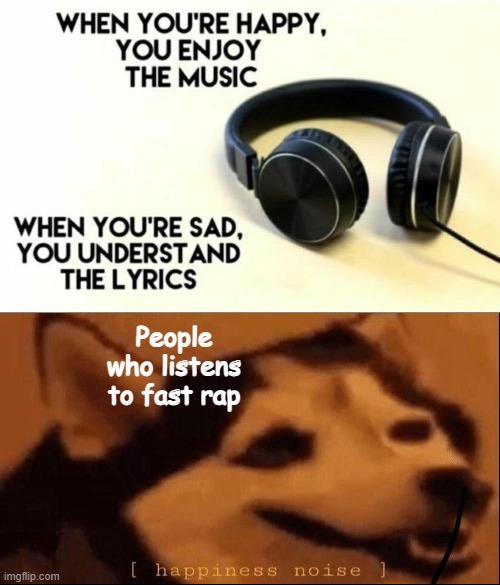 When your sad you understand the lyrics | People who listens to fast rap | image tagged in when your sad you understand the lyrics,fast,rap,happiness noise,dog | made w/ Imgflip meme maker