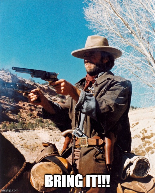 clint eastwood josey | BRING IT!!! | image tagged in clint eastwood josey | made w/ Imgflip meme maker