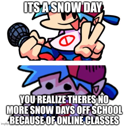 pain | ITS A SNOW DAY; YOU REALIZE THERES NO MORE SNOW DAYS OFF SCHOOL BECAUSE OF ONLINE CLASSES | image tagged in keith/boyfriend drake i guess | made w/ Imgflip meme maker