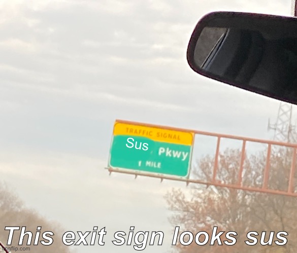 W H Y | Sus; This exit sign looks sus | image tagged in traffic signal shales pkwy sign,memes,funny memes | made w/ Imgflip meme maker
