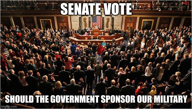 should the officers get payed? they work pretty hard to keep you safe. | SENATE VOTE; SHOULD THE GOVERNMENT SPONSOR OUR MILITARY | image tagged in congress | made w/ Imgflip meme maker
