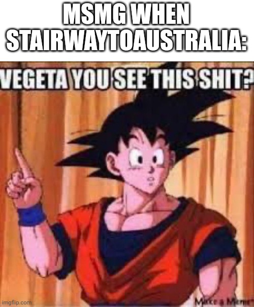 Vegeta you see this shit | MSMG WHEN STAIRWAYTOAUSTRALIA: | image tagged in vegeta you see this shit | made w/ Imgflip meme maker