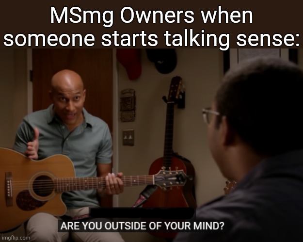 . | MSmg Owners when someone starts talking sense: | image tagged in are you outside of your mind | made w/ Imgflip meme maker