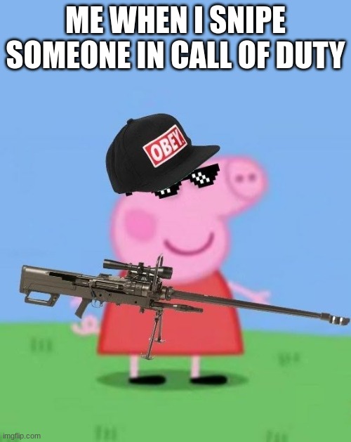 Mlg peppa pig | ME WHEN I SNIPE SOMEONE IN CALL OF DUTY | image tagged in mlg peppa pig | made w/ Imgflip meme maker