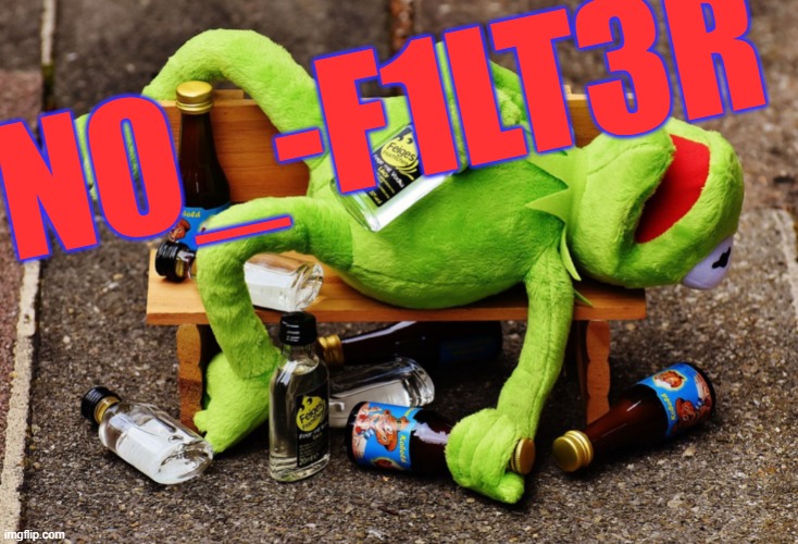 n0_-f1Lt3r | N0_-F1LT3R | image tagged in kermit the drunk | made w/ Imgflip meme maker