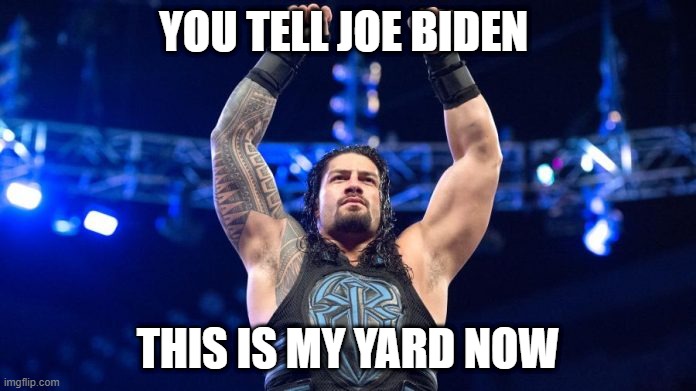 Roman Reings | YOU TELL JOE BIDEN; THIS IS MY YARD NOW | image tagged in roman reings | made w/ Imgflip meme maker