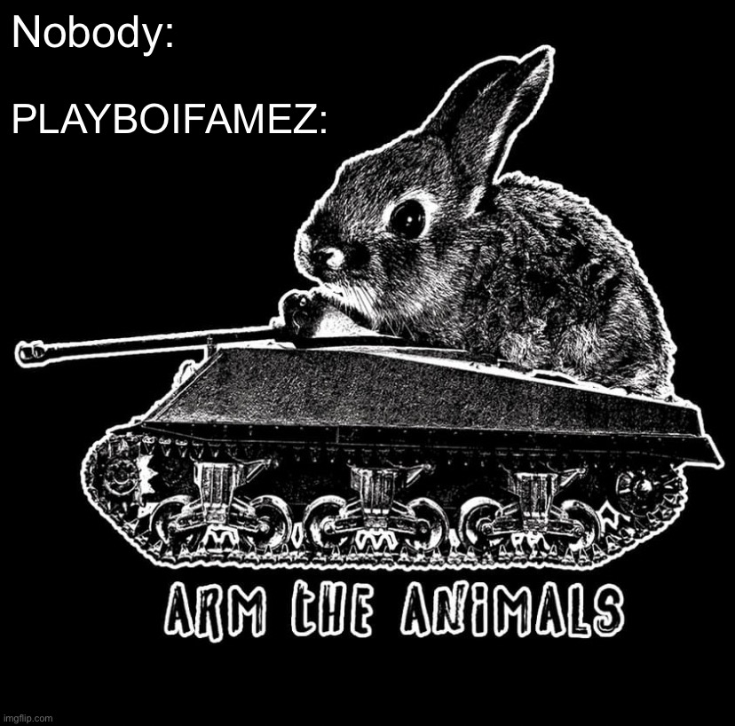 #NeverChange | Nobody:; PLAYBOIFAMEZ: | image tagged in arm the animals,playboifamez,hashtag,neverchange,never,change | made w/ Imgflip meme maker