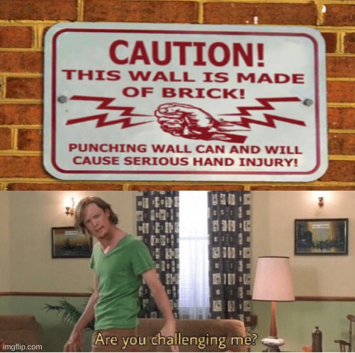 Are you challenging me? | image tagged in are you challenging me,brick wall | made w/ Imgflip meme maker