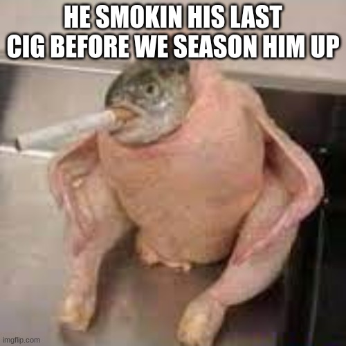 This must be why the turkeys be so dry | HE SMOKIN HIS LAST CIG BEFORE WE SEASON HIM UP | image tagged in turkey,thanksgiving,cigarette | made w/ Imgflip meme maker