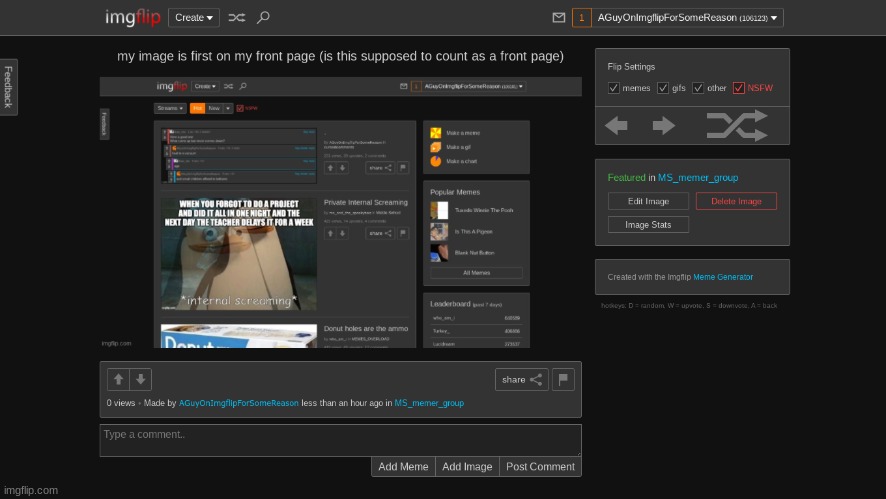 my image is first on my front page (is this supposed to count as a front page) | made w/ Imgflip meme maker