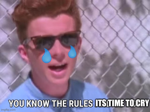 Rick astley you know the rules | ITS TIME TO CRY | image tagged in rick astley you know the rules | made w/ Imgflip meme maker