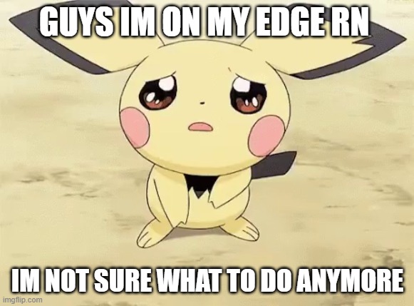 Please help | GUYS IM ON MY EDGE RN; IM NOT SURE WHAT TO DO ANYMORE | image tagged in sad pichu | made w/ Imgflip meme maker