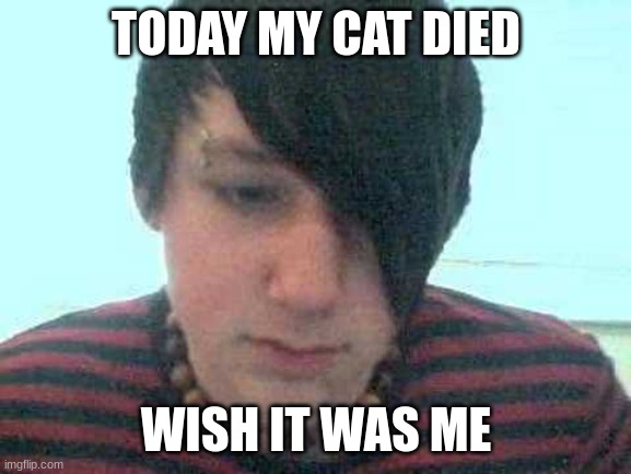 darkness | TODAY MY CAT DIED; WISH IT WAS ME | image tagged in emo kid | made w/ Imgflip meme maker