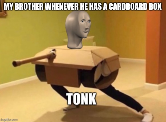 Tonk |  MY BROTHER WHENEVER HE HAS A CARDBOARD BOX | image tagged in tonk | made w/ Imgflip meme maker