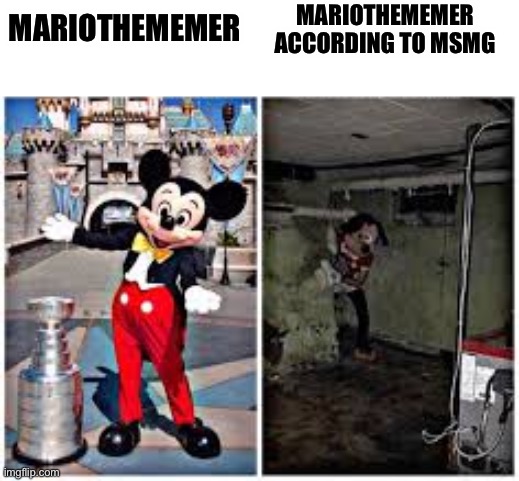 mickey mouse in disneyland | MARIOTHEMEMER ACCORDING TO MSMG; MARIOTHEMEMER | image tagged in mickey mouse in disneyland | made w/ Imgflip meme maker