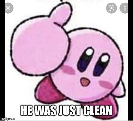 Kirby thumbs up | HE WAS JUST CLEANING | image tagged in kirby thumbs up | made w/ Imgflip meme maker