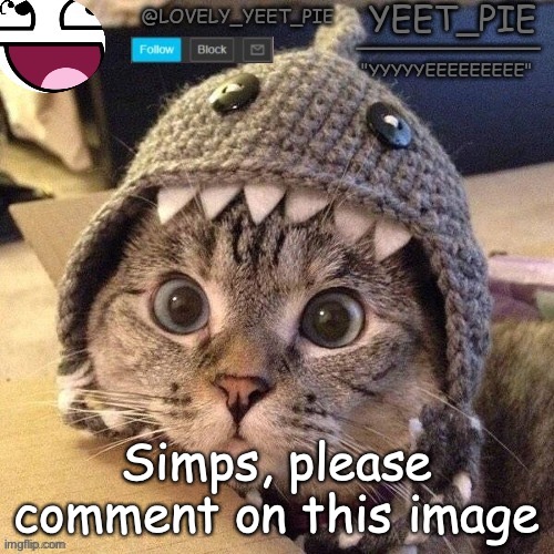 Yeet_Pie | Simps, please comment on this image | image tagged in yeet_pie | made w/ Imgflip meme maker