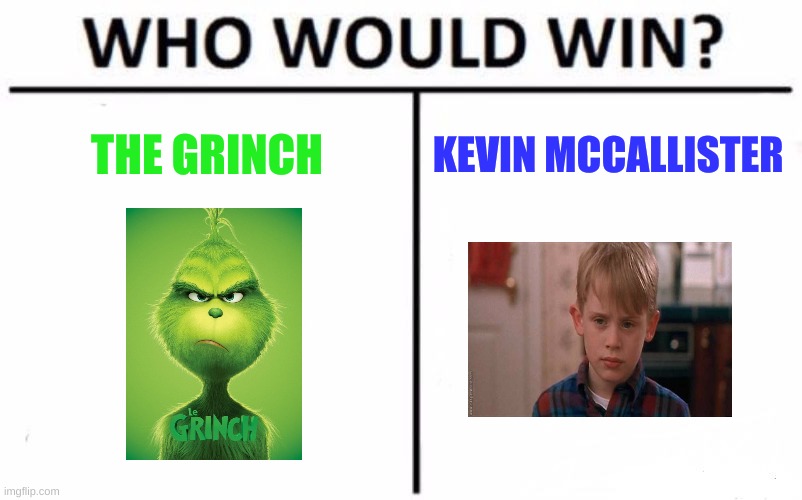 Let me know who you think would win. | THE GRINCH; KEVIN MCCALLISTER | image tagged in memes,who would win,the grinch,kevin | made w/ Imgflip meme maker