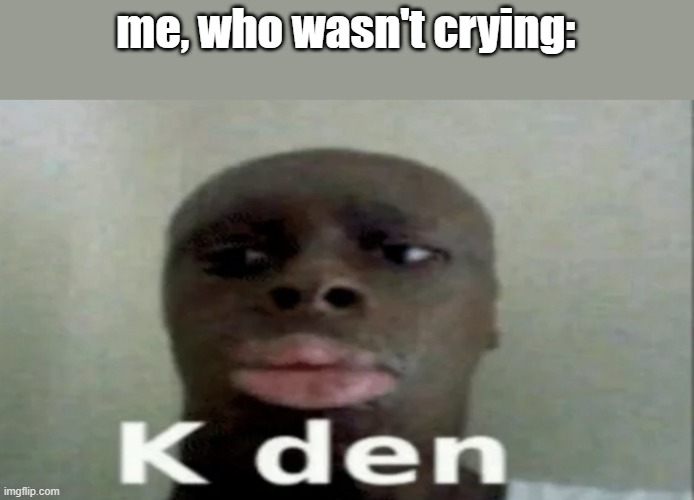 K den | me, who wasn't crying: | image tagged in k den | made w/ Imgflip meme maker
