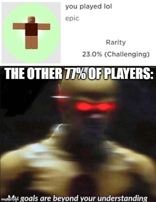 Another generic meme... |  THE OTHER 77% OF PLAYERS: | image tagged in my goals are beyond your understanding | made w/ Imgflip meme maker