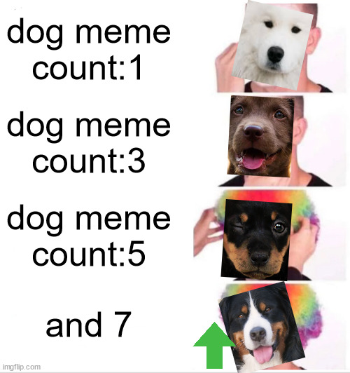 ah yes | dog meme count:1; dog meme count:3; dog meme count:5; and 7 | image tagged in memes,clown applying makeup,fun | made w/ Imgflip meme maker