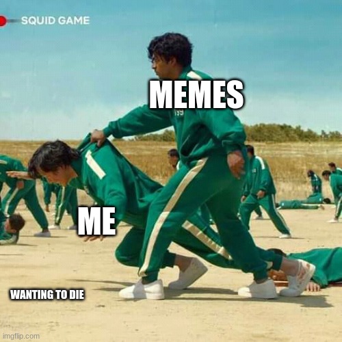 Squid Game | MEMES; ME; WANTING TO DIE | image tagged in squid game | made w/ Imgflip meme maker