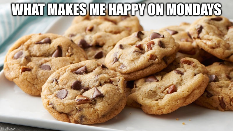You can relate | WHAT MAKES ME HAPPY ON MONDAYS | image tagged in cookie,funny meme,too funny | made w/ Imgflip meme maker