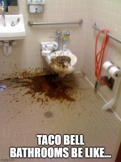 Girls poop too | TACO BELL BATHROOMS BE LIKE... | image tagged in girls poop too | made w/ Imgflip meme maker