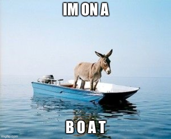 DONKEY ON A BOAT | IM ON A; B O A T | image tagged in donkey on a boat | made w/ Imgflip meme maker