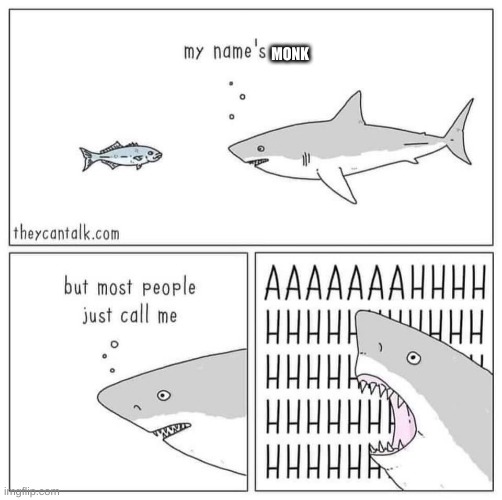 (TheFestive_Goober: ok then)
(Wall: bruh) | MONK | image tagged in hi my name is shark cartoon 4 panel most people call me aaahh | made w/ Imgflip meme maker