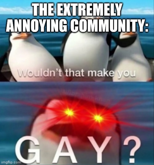 Wouldn't that make you gay | THE EXTREMELY ANNOYING COMMUNITY: | image tagged in wouldn't that make you gay | made w/ Imgflip meme maker